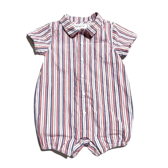 Janie and Jack Patriotic Striped Button Up Cotton Romper 3-6 Months - Picture 1 of 4